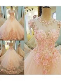 2018 Ball Gown Wedding Dress Brush Train Pink Cheap Wedding Dress # VB1106 wedding photo - 2018 Ball Gown Wedding Dress Brush Train Pink Cheap Wedding Dress # VB1106