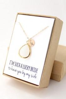 wedding photo - White Opal / Gold Teardrop Necklace - White Opal Bridesmaid Necklace - Bridesmaid Gift Jewelry - White And Gold Necklace - NB1