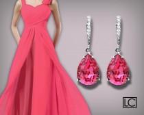 wedding photo -  Rose Pink Crystal Earrings Blush Pink Rhinestone Earrings Wedding Pink Earrings Swarovski Pink Teardrop Earrings Bridesmaid Earrings Bridal - $25.00 USD