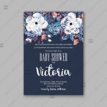 wedding photo -  Wight and blue anemone Floral Baby Shower Invitations
