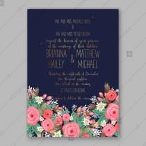 wedding photo -  Pink rose, peony wedding invitation card dark blue background mothers day card