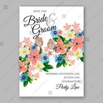wedding photo -  Wedding floral wreath invitation template printable card vector design with poppy, anemone flowers butterfly