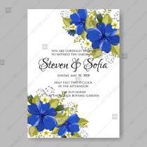 wedding photo -  Blue beautiful anemone wedding invitation vector card template floral illustration birthday card