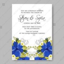 wedding photo -  Blue beautiful anemone wedding invitation vector card template floral illustration floral design
