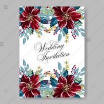 wedding photo -  Wedding invitation Burgundy red peony anemone floral vector printable card template anniversary invitation