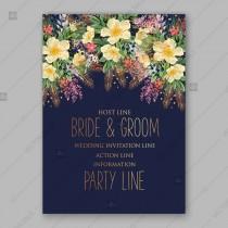 wedding photo -  Spring wreath floral Wedding invitation vector anemone on dark blue background
