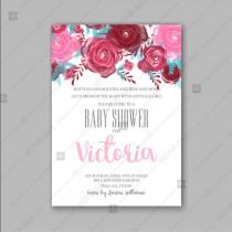 wedding photo -  Pink watercolor roses baby girl shower invitation