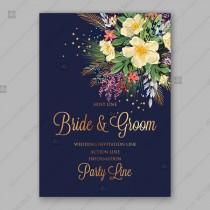wedding photo -  Spring floral bouquet Wedding invitation vector anemone on dark blue background
