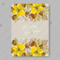 wedding photo -  Yellow anemone sunflower autumn floral wedding invitation vector template bridal shower invitation