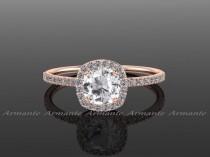 White Sapphire Engagement Ring, Diamond Halo Engagement Ring wedding photo - White Sapphire Engagement Ring, Diamond Halo Engagement Ring