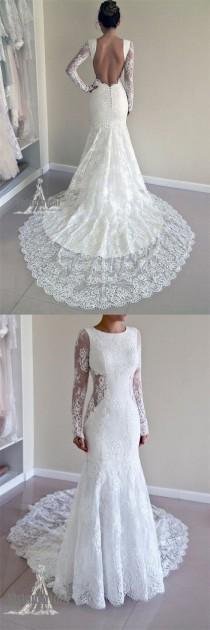 Attractive Round Neck Long Sleeves Open Back Lace Wedding Dress With Trailing, Wedding Dress, VB0686 wedding photo - Attractive Round Neck Long Sleeves Open Back Lace Wedding Dress With Trailing, Wedding Dress, VB0686