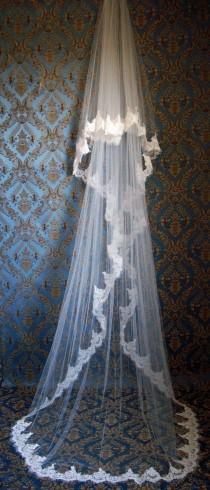 wedding photo - Lace Cathedral Length Blusher Veil With Classic Eyelash Edges By IHeartBride Style Eliana Two-Tier Bridal Veil Custom Bridal Veil Designer