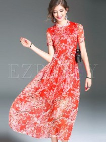 Sweet Print Short Sleeve Maxi Dress wedding photo - Sweet Print Short Sleeve Maxi Dress