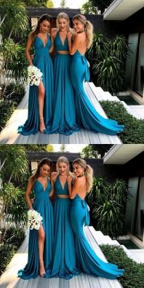 wedding photo - Long Bridesmaid Dresses, Blue Bridesmaid Dresses, 2018 Bridesmaid Dresses, Wedding Party Dresses, Formal Evening Dresses