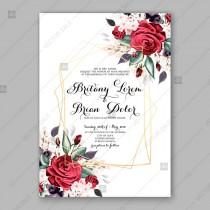 wedding photo -  Burgundy Dark red Peony wedding invitation watercolor vector template decoration bouquet