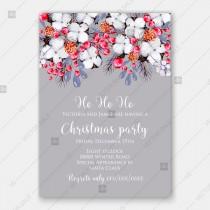 wedding photo -  Cotton cranberry pine cone fir watercolor christmas party invitation vector template invitation template