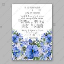 wedding photo -  Hawaii summer tropical wedding invitation blue hibiscus white lilac spring