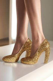 wedding photo - These Would Definitely Make Memorable Bridal Shoes! Nothing Beats Gold Glitter! Miu Miu 