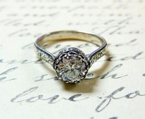 Georgiana Ring - Vintage Engagement Sterling Silver Swarovski CZ Floral Band Ring With Tiara Crown Like Bezel - Wedding wedding photo - Georgiana Ring - Vintage Engagement Sterling Silver Swarovski CZ Floral Band Ring With Tiara Crown Like Bezel - Wedding