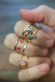 Solid Gold Honeycomb Ring, Precious Gemstone 14k Gold Birthstone Tri Gem 3 Stone Stacking Ring Triangle Modern Trending Mommy Jewelry Mom wedding photo - Solid Gold Honeycomb Ring, Precious Gemstone 14k Gold Birthstone Tri Gem 3 Stone Stacking Ring Triangle Modern Trending Mommy Jewelry Mom