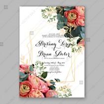 wedding photo -  Pink peony, ranunculus eucalyptus floral wedding invitation vector card template luau