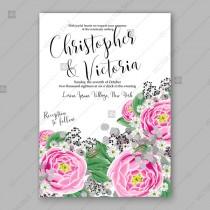 wedding photo -  Garden pink rose peony Ranunculus peony wedding invitation template floral vector card summer