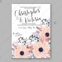 wedding photo -  Gentle anemone wedding invitation card printable template romantic invitation
