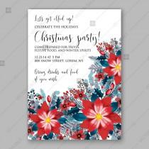 wedding photo -  Red Poinsettia Christmas Party invitation vector template floral background