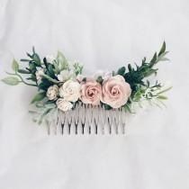 Hair comb Pale pink and dusty rose and grenery headpiece, floral hair piece, pale pink hair clip, bridal hair piece, blush pink comb, leavfy wedding photo - Hair comb Pale pink and dusty rose and grenery headpiece, floral hair piece, pale pink hair clip, bridal hair piece, blush pink comb, leavfy