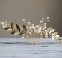 LISALI Gold Leaf Hair Comb, Bridal Hair Comb, Wedding Hair Comb, Gold Pearl Hair Comb, Silver Leaf Hair Comb wedding photo - LISALI Gold Leaf Hair Comb, Bridal Hair Comb, Wedding Hair Comb, Gold Pearl Hair Comb, Silver Leaf Hair Comb