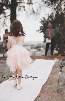 Blush pink tulle flower girl dress, White lace flower girl dress, Rustic flower girl dress, Ivory Boho flower girl dress, Toddler dress tutu wedding photo - Blush pink tulle flower girl dress, White lace flower girl dress, Rustic flower girl dress, Ivory Boho flower girl dress, Toddler dress tutu