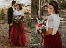 Belle Wine Dress Tulle Set Lace Crop Top with Sleeves and Tulle skirt long, Lace Crop Top, Bridesmaids Dress, Tulle Dark Red Burgundy Skirt wedding photo - Belle Wine Dress Tulle Set Lace Crop Top with Sleeves and Tulle skirt long, Lace Crop Top, Bridesmaids Dress, Tulle Dark Red Burgundy Skirt