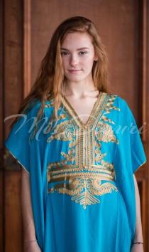 Aqua Moroccan kaftan Batwing Maxi Dress , Dubai Sexy Arabian Abaya one size fits from XS to 2XL caftan with gold embroidery wedding photo - Aqua Moroccan kaftan Batwing Maxi Dress , Dubai Sexy Arabian Abaya one size fits from XS to 2XL caftan with gold embroidery