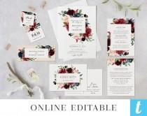 Burgundy Wedding Invitation Template Set, Printable Invites, Instant Download Digital Editable Suite Navy Blush Peony Rose, Brianna Templett wedding photo - Burgundy Wedding Invitation Template Set, Printable Invites, Instant Download Digital Editable Suite Navy Blush Peony Rose, Brianna Templett