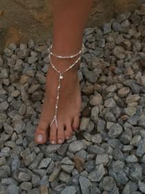 wedding photo - One pair Crystals barefoot sandas..wedding pearls barefoot sandals..bridal barefoot sandals..pearls barefoot sandals..bridesmaid gift..bare