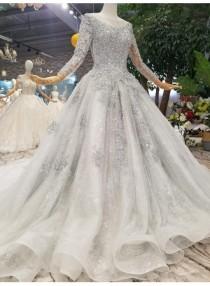 Fashion Silver Brautkleider Mit Ärmel Spitze Hochzeitskleider A Linie Online Modellnummer: XY190 wedding photo - Fashion Silver Brautkleider Mit Ärmel Spitze Hochzeitskleider A Linie Online Modellnummer: XY190