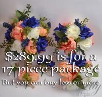 Wedding Bouquets, Bridal Bouquets, Silk Flower Bouquet, Wedding Flowers, Silk Bouquet, 17 Piece Set, Coral, Dark Blue, Navy, Lily of Angeles wedding photo - Wedding Bouquets, Bridal Bouquets, Silk Flower Bouquet, Wedding Flowers, Silk Bouquet, 17 Piece Set, Coral, Dark Blue, Navy, Lily of Angeles