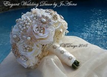 IVORY ROSE GOLD Bridal Brooch Bouquet, Custom Wedding Bouquet, Rose Gold Brooch Bouquet with matching Boutonniere- Deposit wedding photo - IVORY ROSE GOLD Bridal Brooch Bouquet, Custom Wedding Bouquet, Rose Gold Brooch Bouquet with matching Boutonniere- Deposit