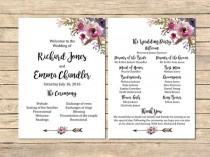 Floral Boho Wedding Program, Printable Boho Wedding Program, Feathers Arrows Order of Service, Boho Order of the Ceremony, Download 113-W wedding photo - Floral Boho Wedding Program, Printable Boho Wedding Program, Feathers Arrows Order of Service, Boho Order of the Ceremony, Download 113-W