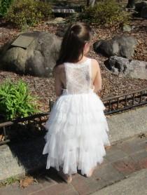 Lace Flower Girl Dress, White Flower Girl Dress, Tulle Flower Girl Dress, Boho Flower Girl Dress, Junior Bridesmaid, Rustic wedding, Beach wedding photo - Lace Flower Girl Dress, White Flower Girl Dress, Tulle Flower Girl Dress, Boho Flower Girl Dress, Junior Bridesmaid, Rustic wedding, Beach