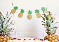 Glitter Pineapple Cake Banner - gold and green glitter pineapple dessert topper wedding photo - Glitter Pineapple Cake Banner - gold and green glitter pineapple dessert topper