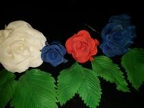 6 Edible patriotic ROSES with LEAVES/ Any color / Gum paste / fondant / Cake decoration / sugar flower / wedding cake decoration wedding photo - 6 Edible patriotic ROSES with LEAVES/ Any color / Gum paste / fondant / Cake decoration / sugar flower / wedding cake decoration