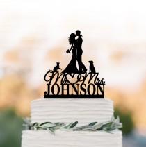 Personalized Wedding Cake topper mr and mrs, Cake Toppers with dog, bride and groom silhouette cake toppers with cat wedding photo - Personalized Wedding Cake topper mr and mrs, Cake Toppers with dog, bride and groom silhouette cake toppers with cat