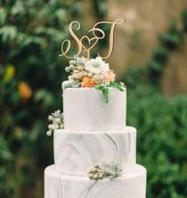 Cake topper for wedding, personalized cake topper, initial letters cake topper, heart cake topper, gold, silver or real wood cake topper wedding photo - Cake topper for wedding, personalized cake topper, initial letters cake topper, heart cake topper, gold, silver or real wood cake topper