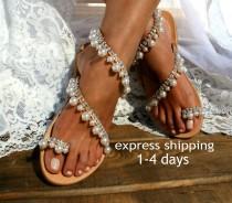 wedding photo - Wedding shoes/ Luxurious sandals/ Bridal sandals/ Wedding sandal/ Handmade to order leather sandals/ Pearl sandals/ Embellished shoes JACKIE