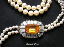 wedding photo -  Long Pearl Necklace With Citrine Rhinestone Clasp
