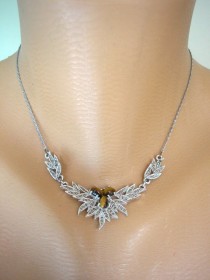 wedding photo -  Vintage Marcasite And Tiger's Eye Necklace, Marcasite Choker And Earrings, SPHINX Jewelry, Art Deco Style, Prom Jewelry, Gift For Women