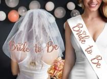 White Bridal Veil - Bride to Be Rose Gold Glitter Veil, Rose Gold Glitter Bachelorette Party Sash, White Veil, Bride Tiara, Bride Headband wedding photo - White Bridal Veil - Bride to Be Rose Gold Glitter Veil, Rose Gold Glitter Bachelorette Party Sash, White Veil, Bride Tiara, Bride Headband