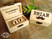 wedding photo -  Personalized Cufflinks box Engraved Customized box Dad Grooms Groomsman Gift Set Personalized Rustic Wedding Birthday Gift