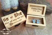 wedding photo -  Gender Reveal Wooden Cufflinks Engraved Customized box Baby He or she Personalized Rustic Dad Daddy to be Party Gift Cuff links